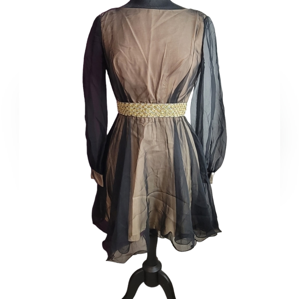 Elegant Black and Tan Midi Dress